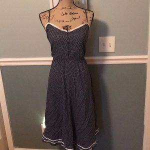 Blue dress with white pole a dots